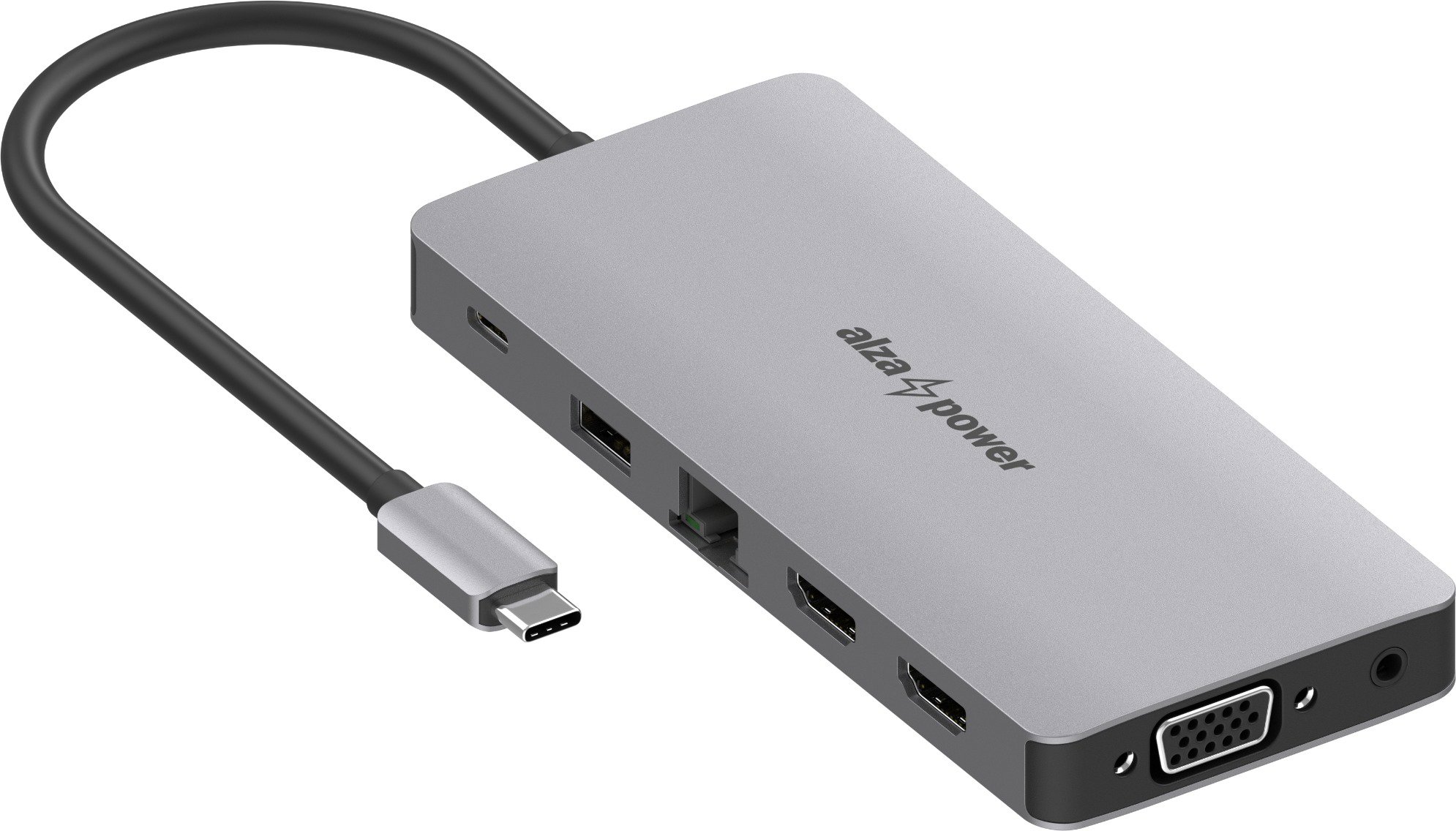 AlzaPower Metal USB-C Dock Station 12 v 1 Triple Screen vesmírno sivá