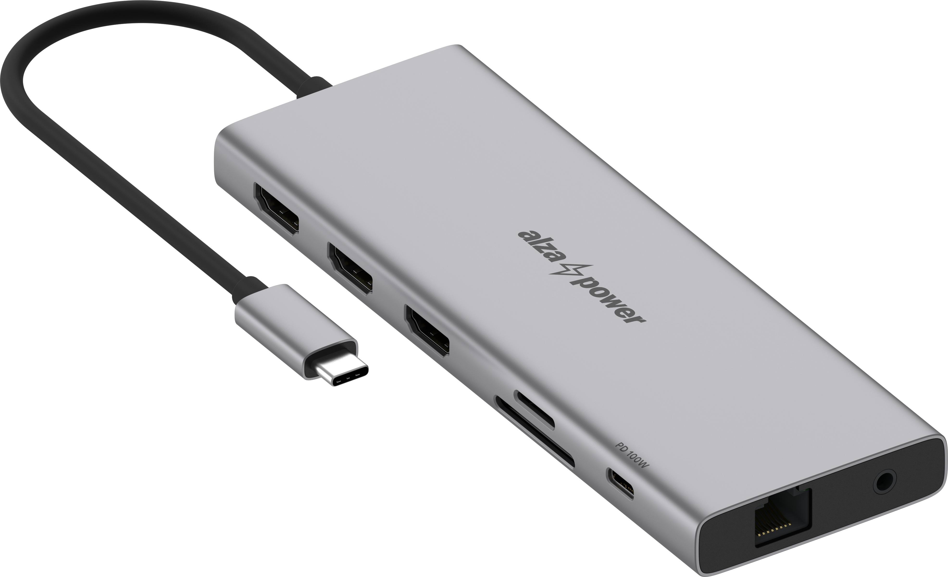 AlzaPower Metal USB-C Dock Station 12 v 1 Triple Screen vesmírne šedá