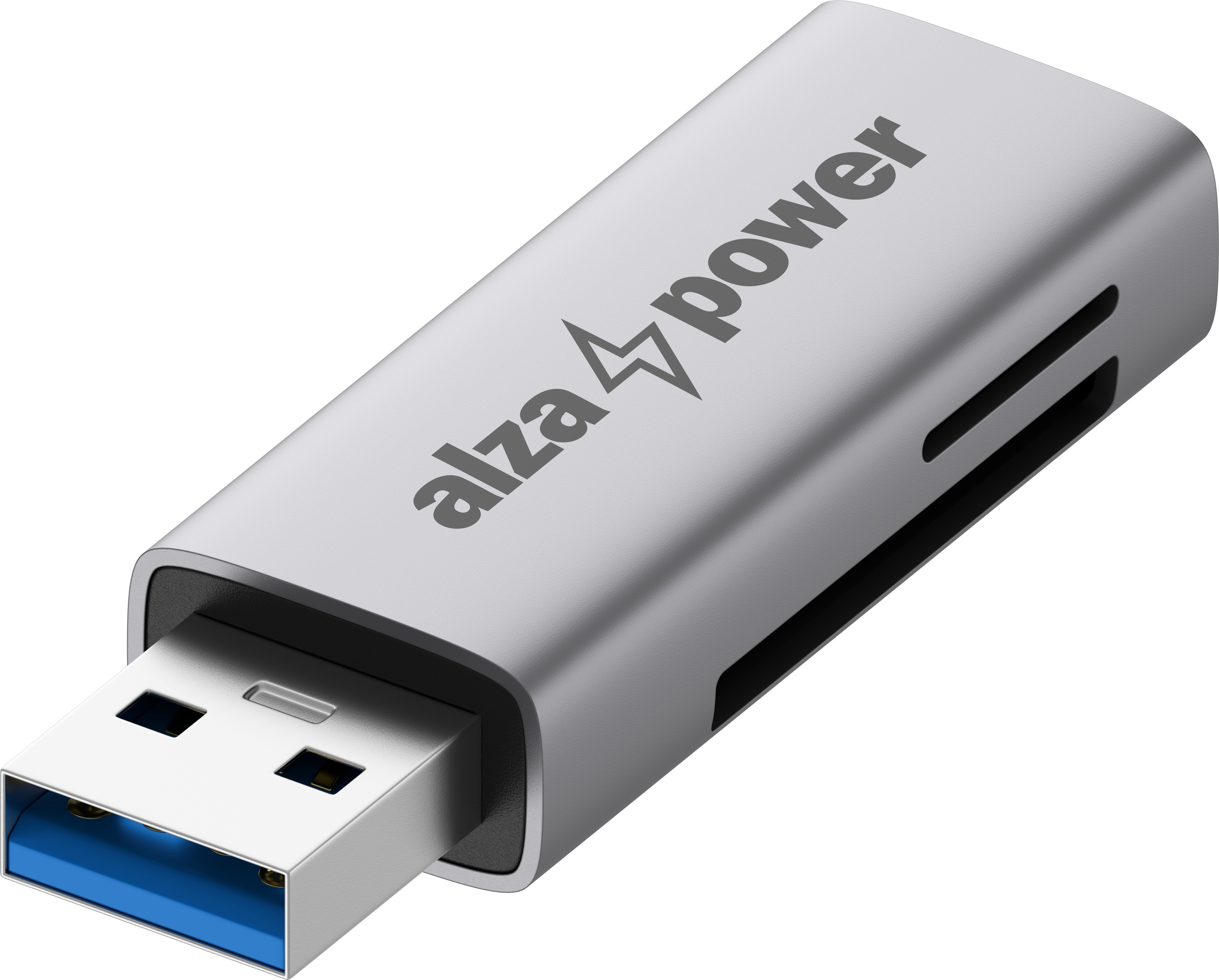 AlzaPower USB-A 3.2 Gen 1 Metal Memory Card Reader vesmírne sivá