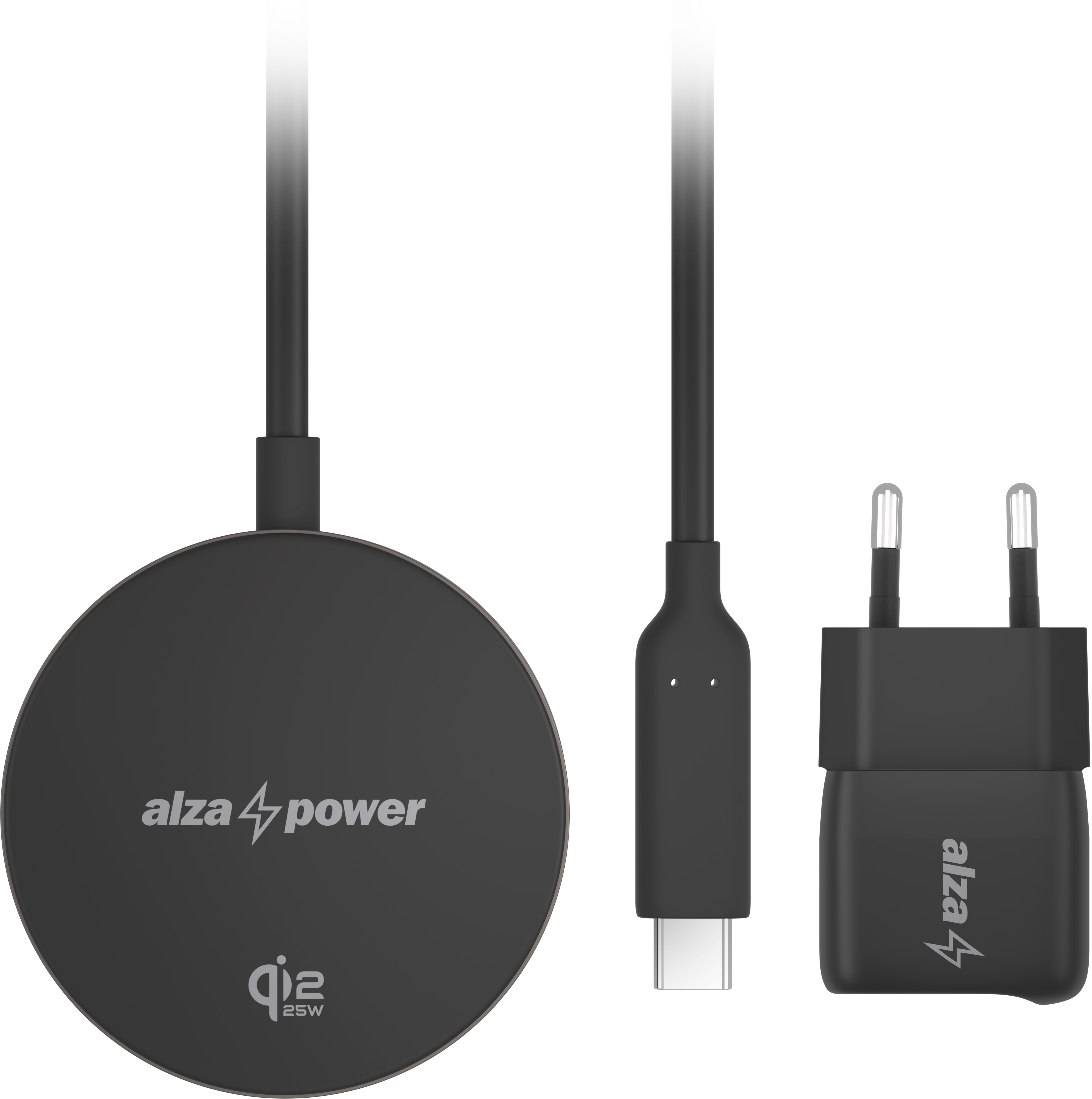 AlzaPower Wireless SET WQT120B (Wireless Qi2.2 Charger 25 W + Wall Charger 33 W) sivá