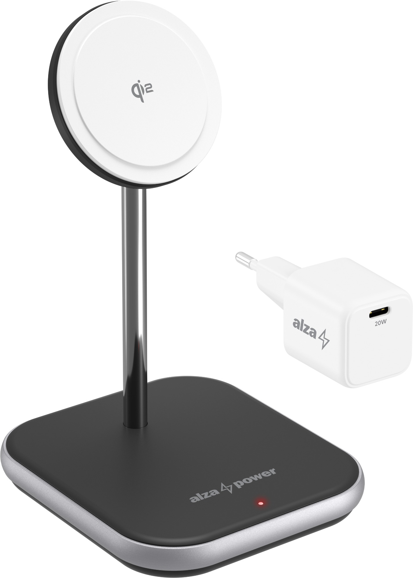 AlzaPower WQT310 Wireless Qi2 Compatible with MagSafe Charger Stand 15 W čierna