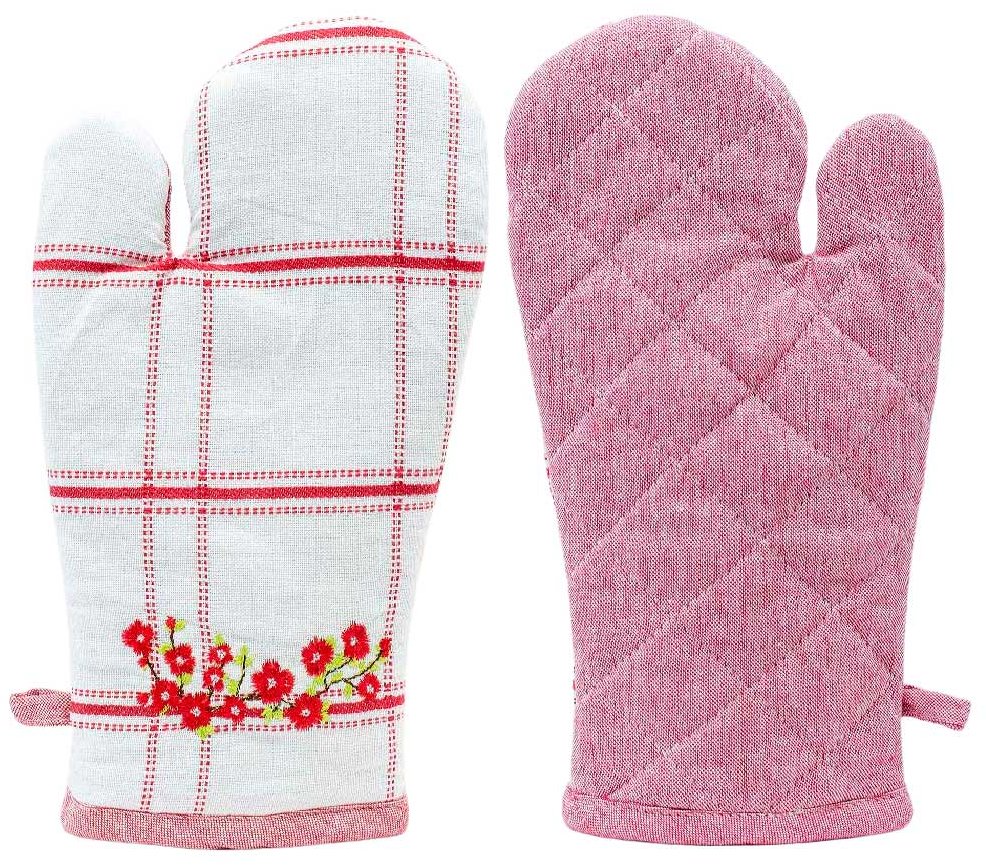 ARÔME HOME Kuchynská chňapka červené káro, výšivka maky