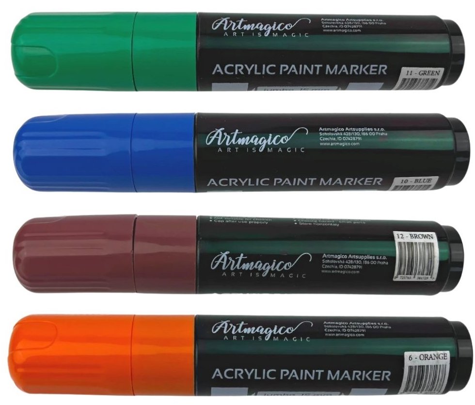 Artmagico Jumbo akrylové 15 mm, Earth – súprava 4 ks (zelená, modrá, hnedá, oranžová)