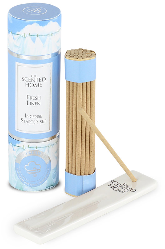 ASHLEIGH & BURWOOD Sada vonných tyčinek mini s keramickým stojanem FRESH LINEN 12 cm