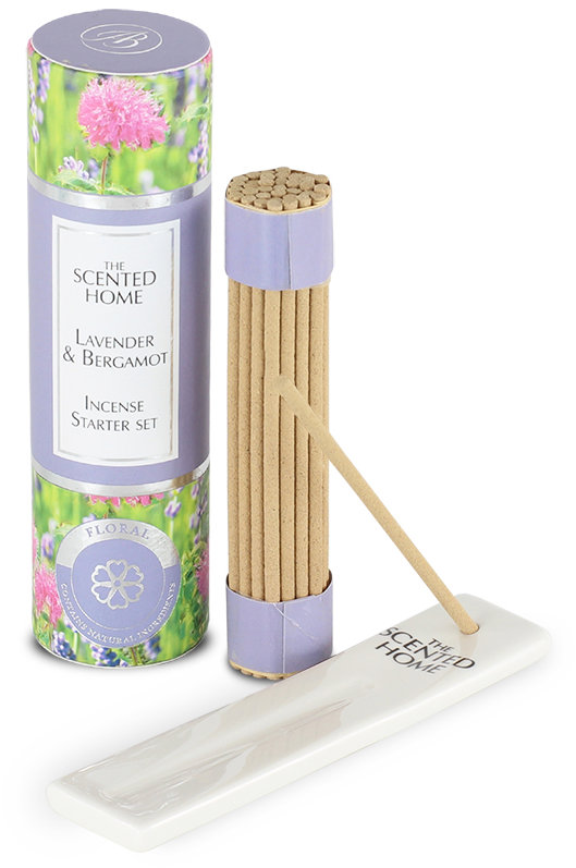 ASHLEIGH & BURWOOD Sada vonných tyčinek mini s keramickým stojanem LAVENDER & BERGAMOT 12 cm