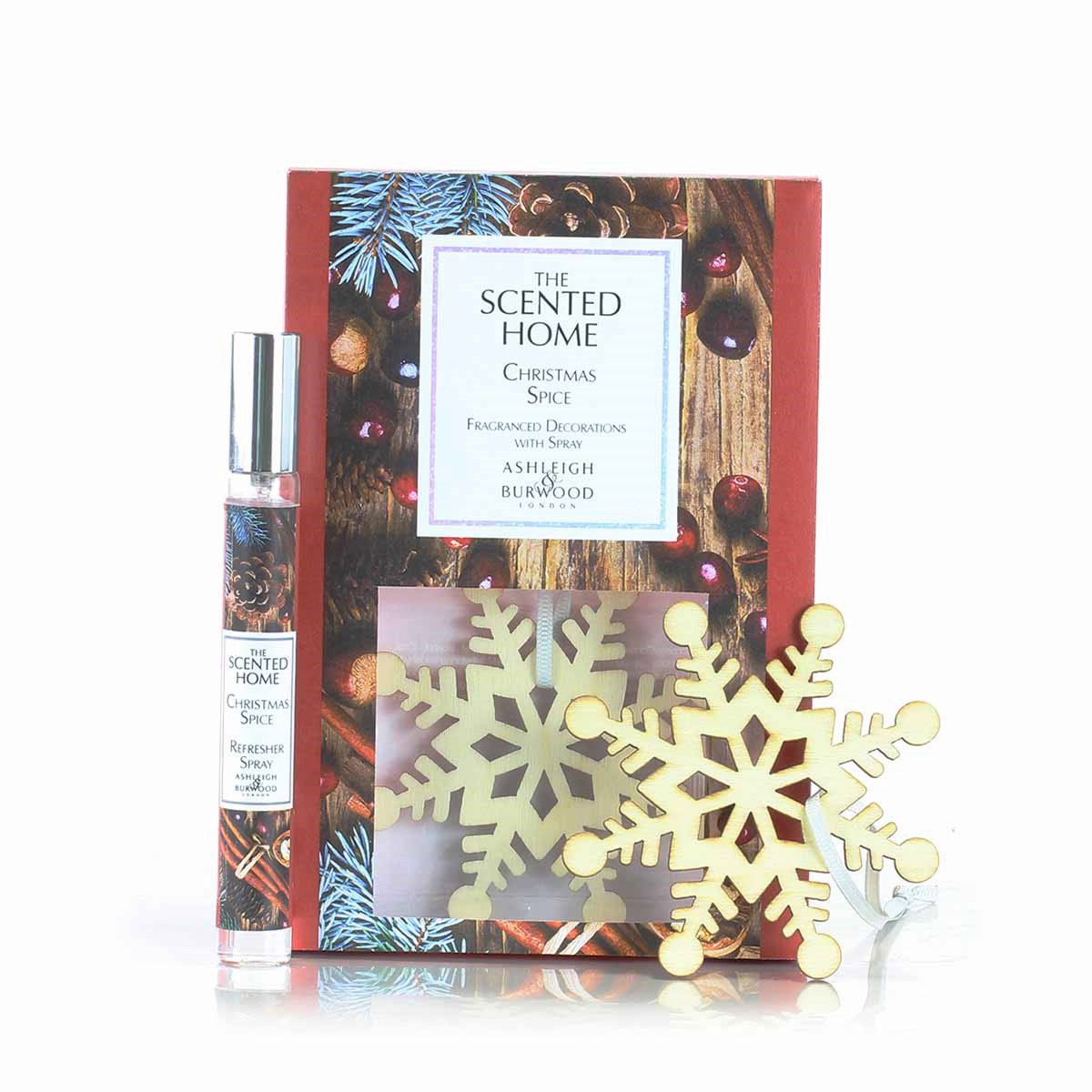 ASHLEIGH & BURWOOD Sada dřevěných vloček s vůní CHRISTMAS SPICE se sprejem