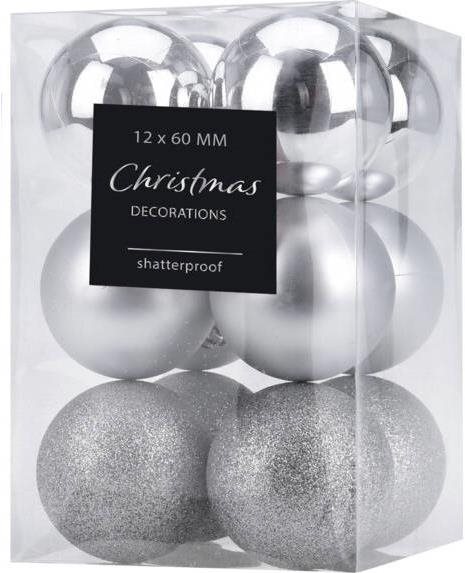HOME STYLING COLLECTION Vianočné ozdoby – gule, strieborné, priemer 6 cm, 12 ks