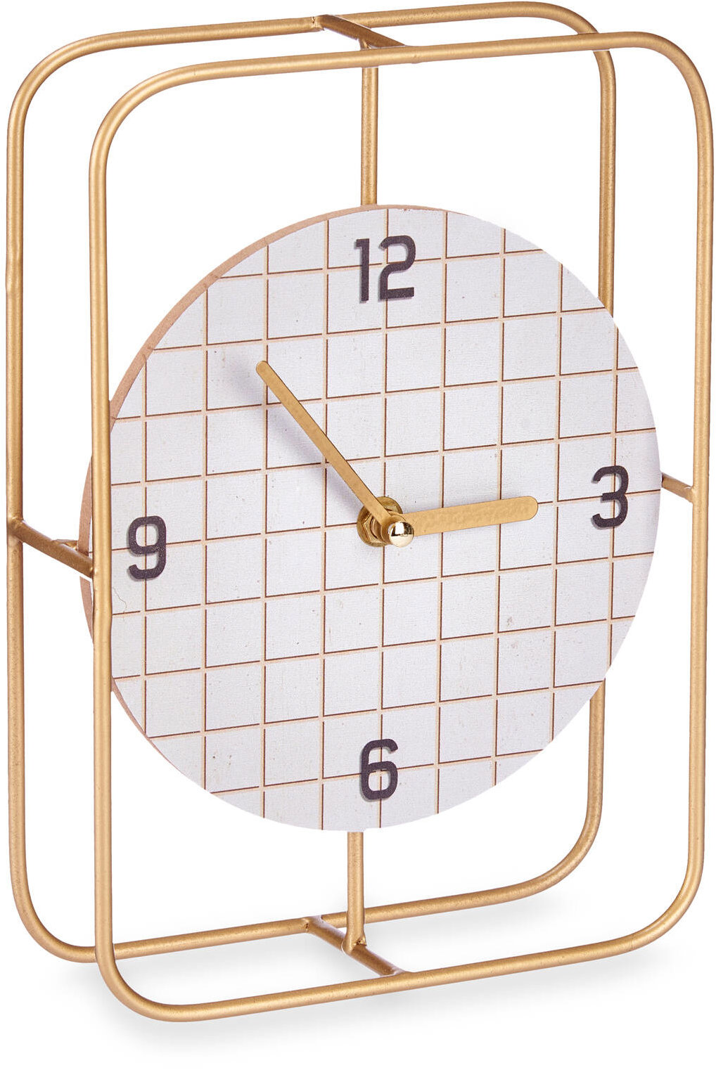 Giftdecor Stolní hodiny s kostkovaným ciferníkem a zlatými ručičkami, 18,5 x 25,5 cm