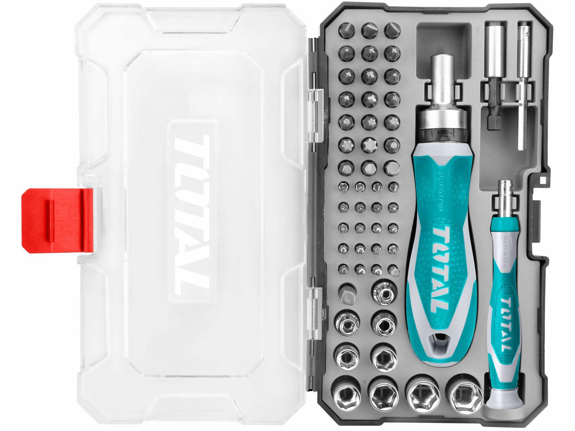 TOTAL-TOOLS Skrutkovač račňový a hodinársky s orechmi a hrotmi, súprava 55 ks, industrial