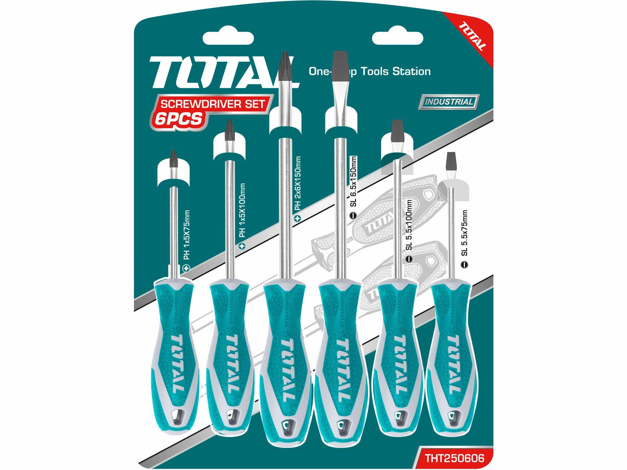 TOTAL-TOOLS Skrutkovače, súprava 6 ks, CrV, industrial