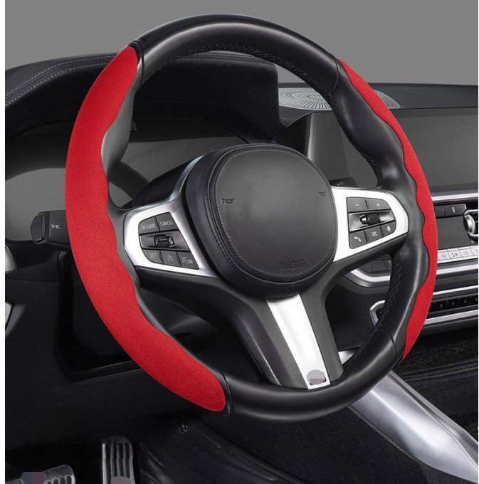 PREXIM Poťah na volant protišmykový semiš, červený