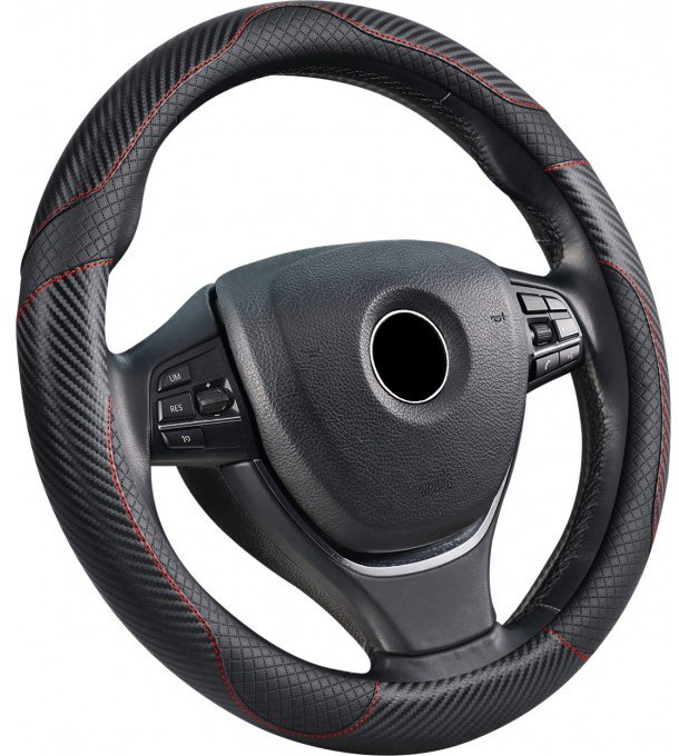 PREXIM Poťah na volant imitácia karbónu s prešitím