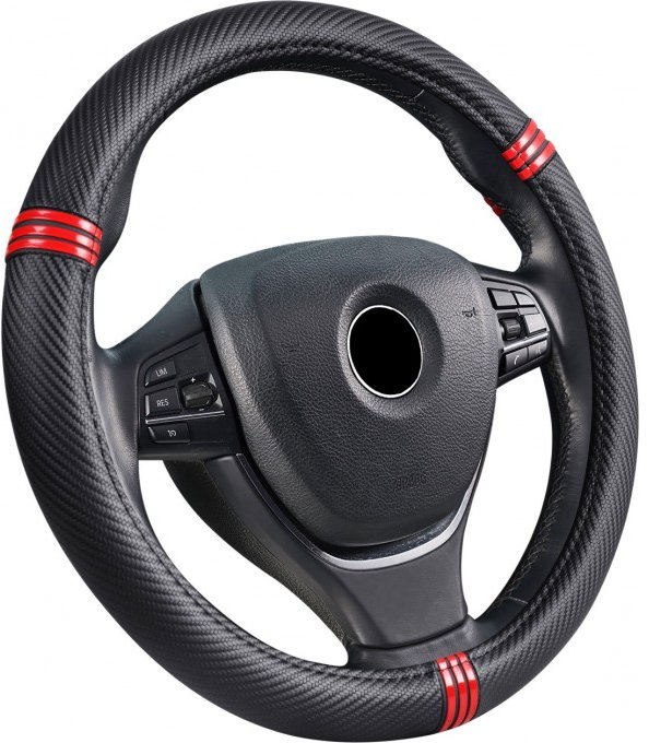 PREXIM Poťah na volant imitácia karbónu s pruhmi