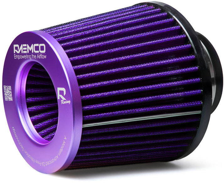 Raemco športový vzduchový filter, dĺžka 130 mm, vstup 77 mm, farba fialová