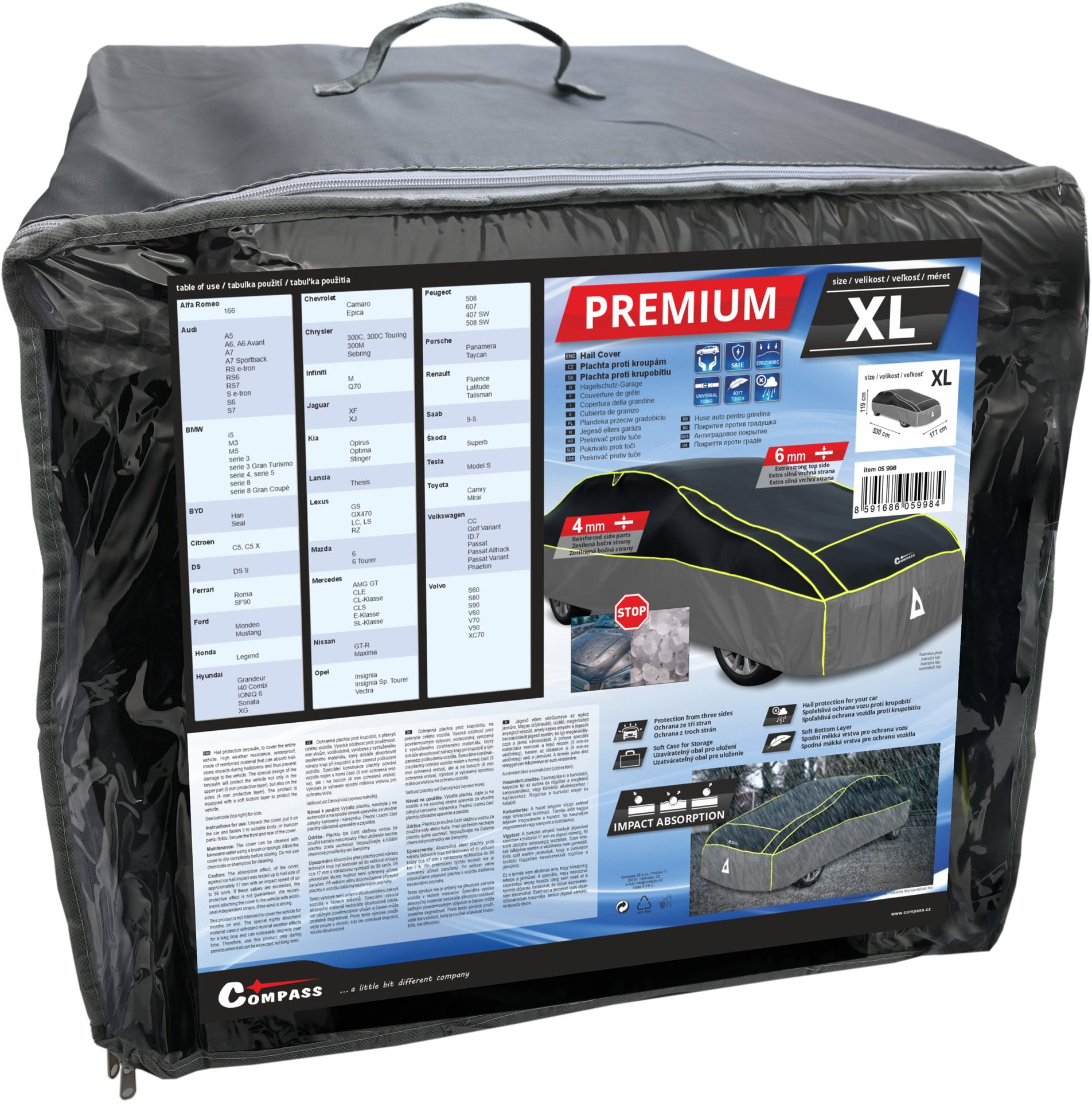 COMPASS ochranná plachta proti krúpam Premium XL 530 × 177 × 119 cm