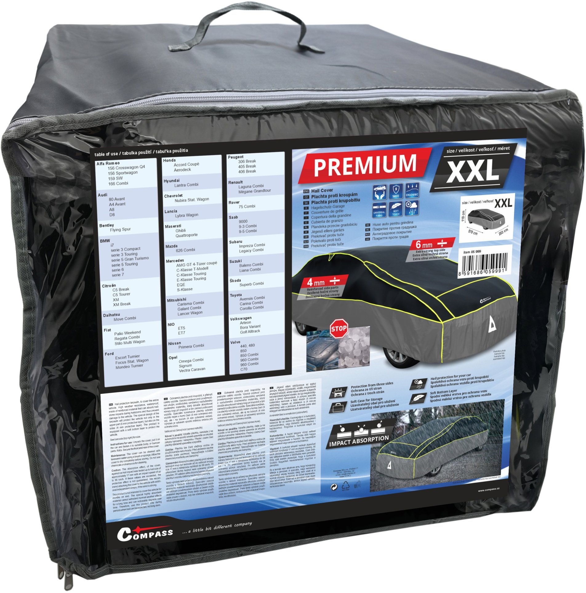 COMPASS ochranná plachta proti krúpam Premium XXL 570 × 203 × 119 cm