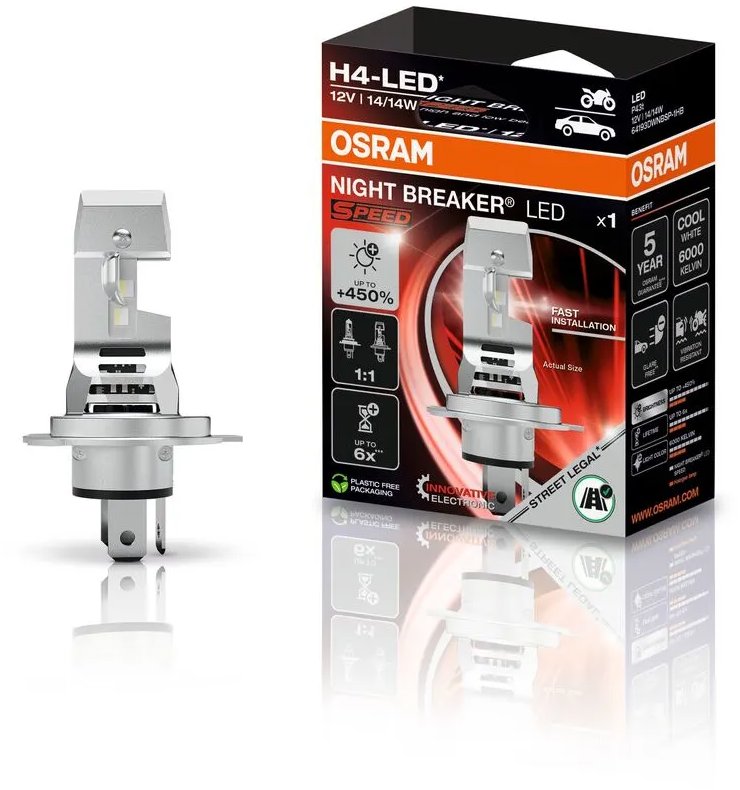 OSRAM NIGHT BREAKER LED SPEED H4 +450 %, Dizajn 1:1, 1 kus