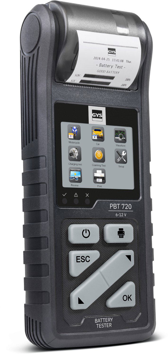 GYS tester batérií, napätia, prúdu, dobíjania, 6/12/24 V, 7 – 240 Ah, s tlačiarňou PBT720