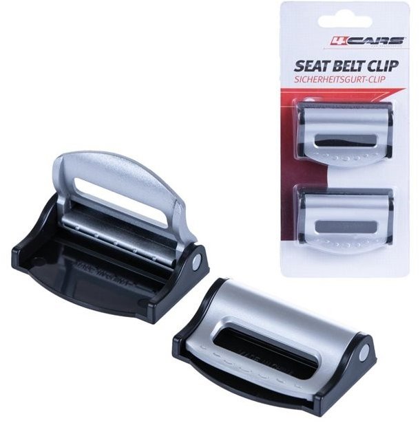 4Cars Zarážka bezpečnostného pásu klips strieborno-čierna 2 ks