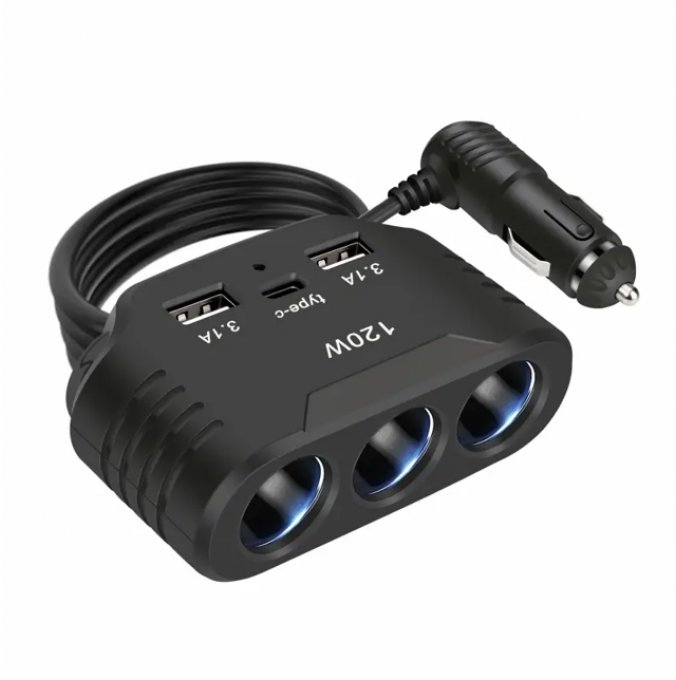 PREXIM Roztrojka s káblom + USB-C 3,1 A 120 W 12/24 V