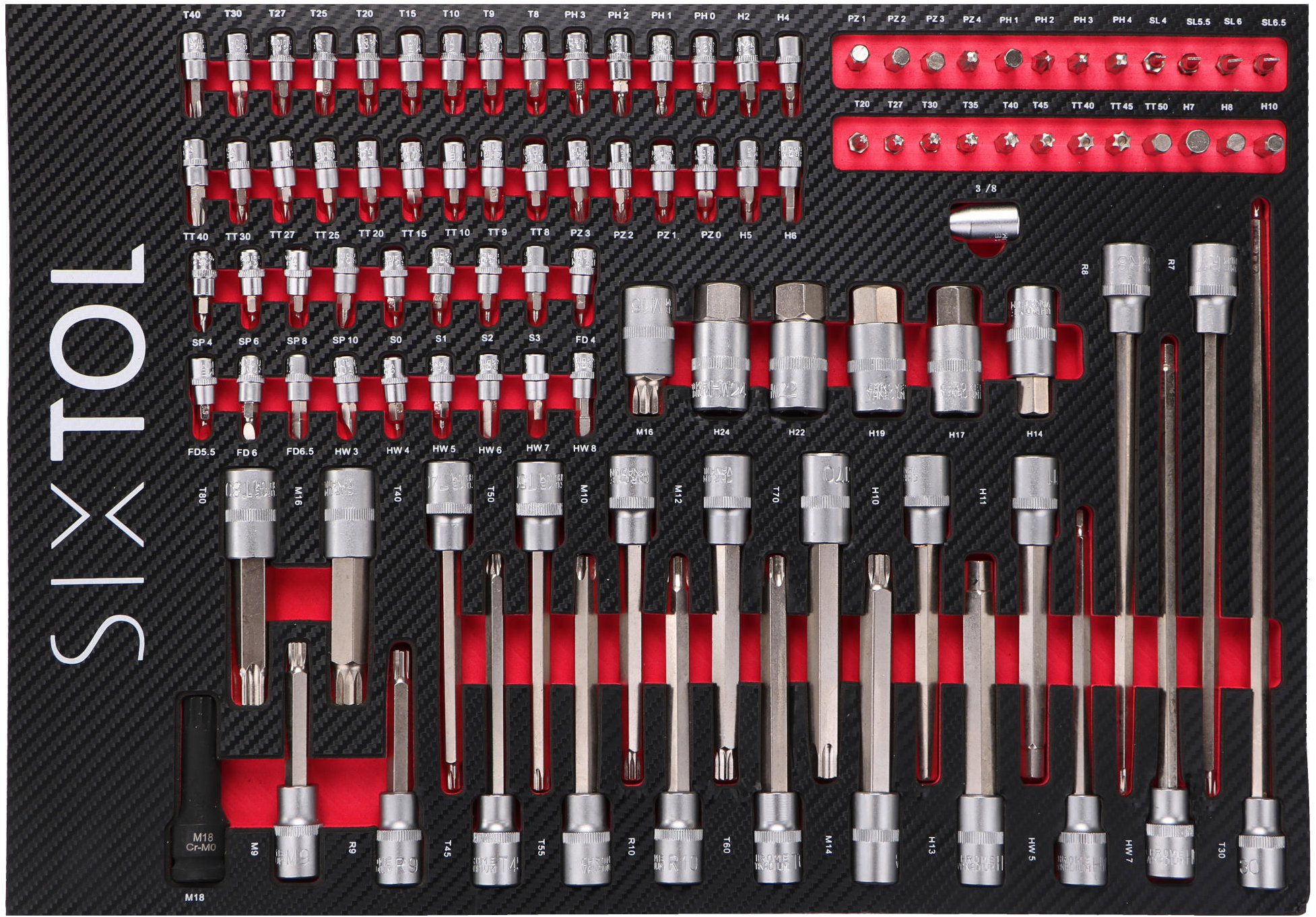 SIXTOL Modul s náradím do dielenského vozíka Mechanic Tool Tray 2, 102 ks