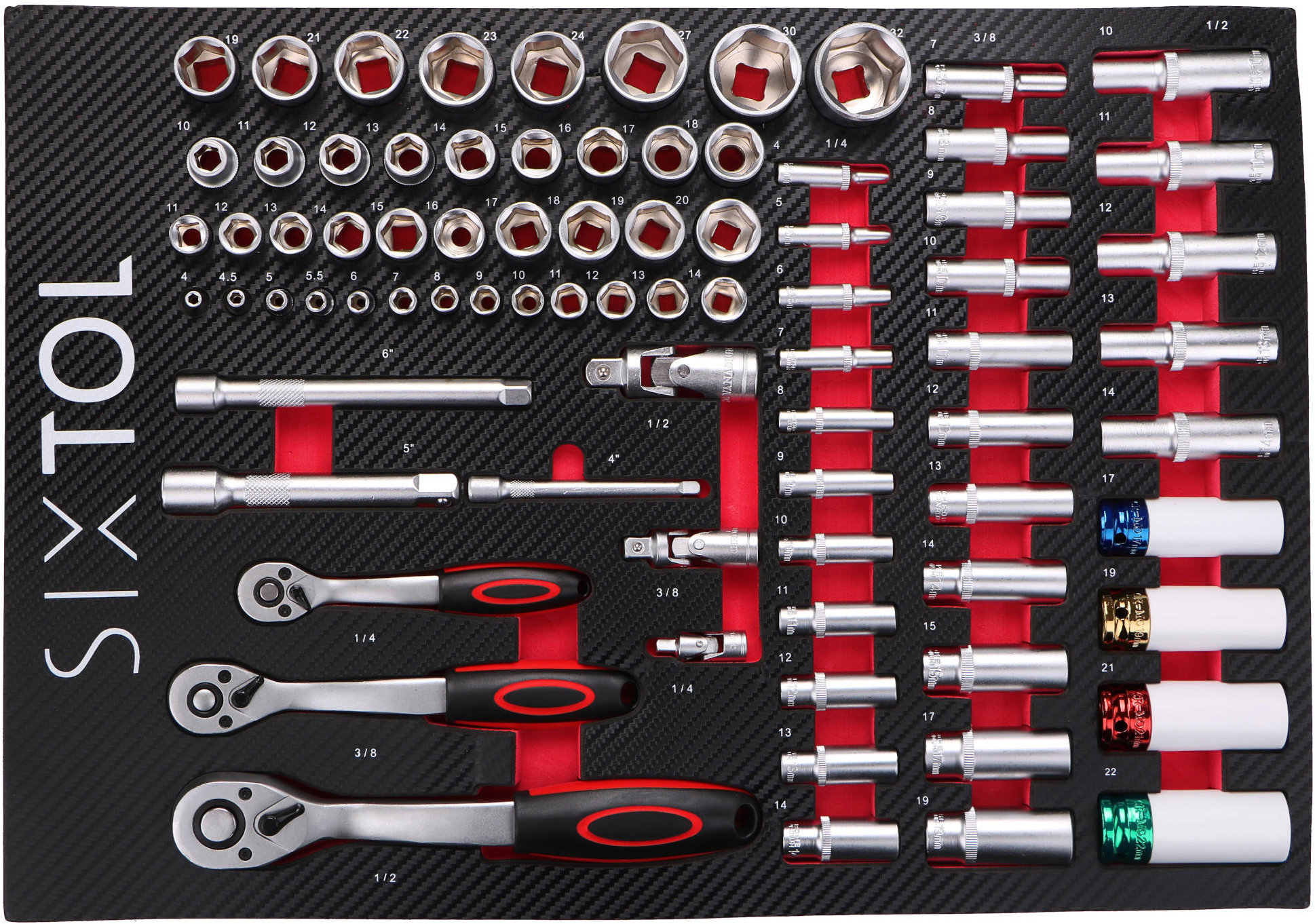 SIXTOL Modul s náradím do dielenského vozíka Mechanic Tool Tray 6, 80 ks