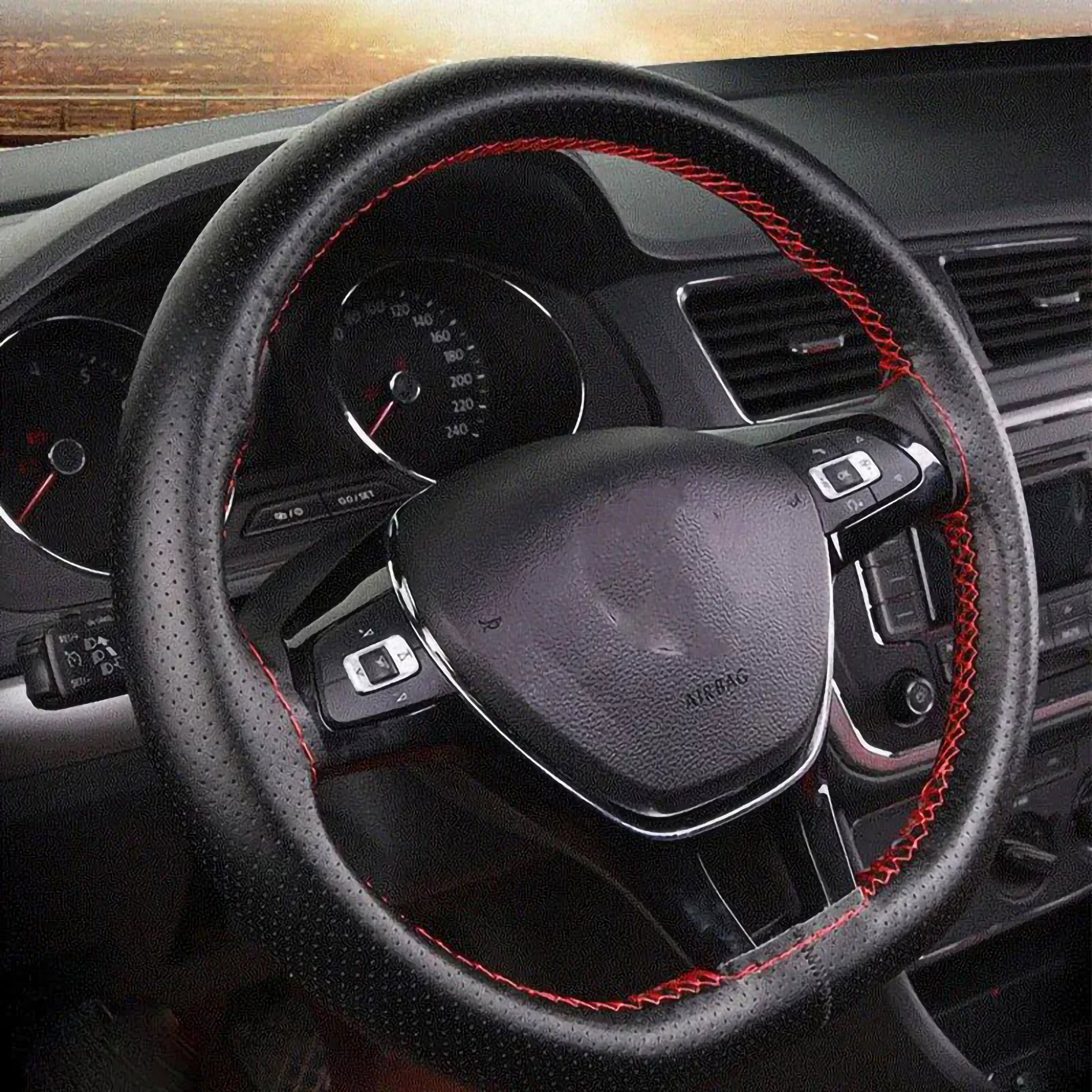 PREXIM Poťah na volant perforovaný čierny s červenou niťou