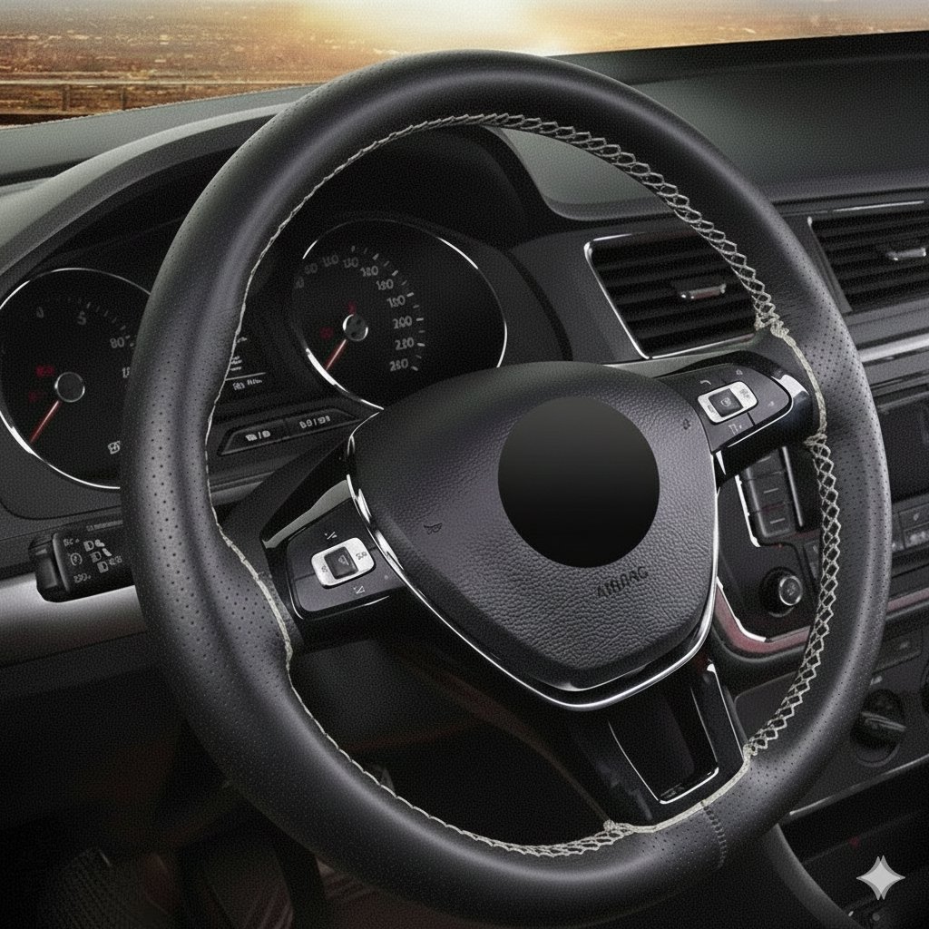 PREXIM Poťah na volant perforovaný čierny so sivou niťou