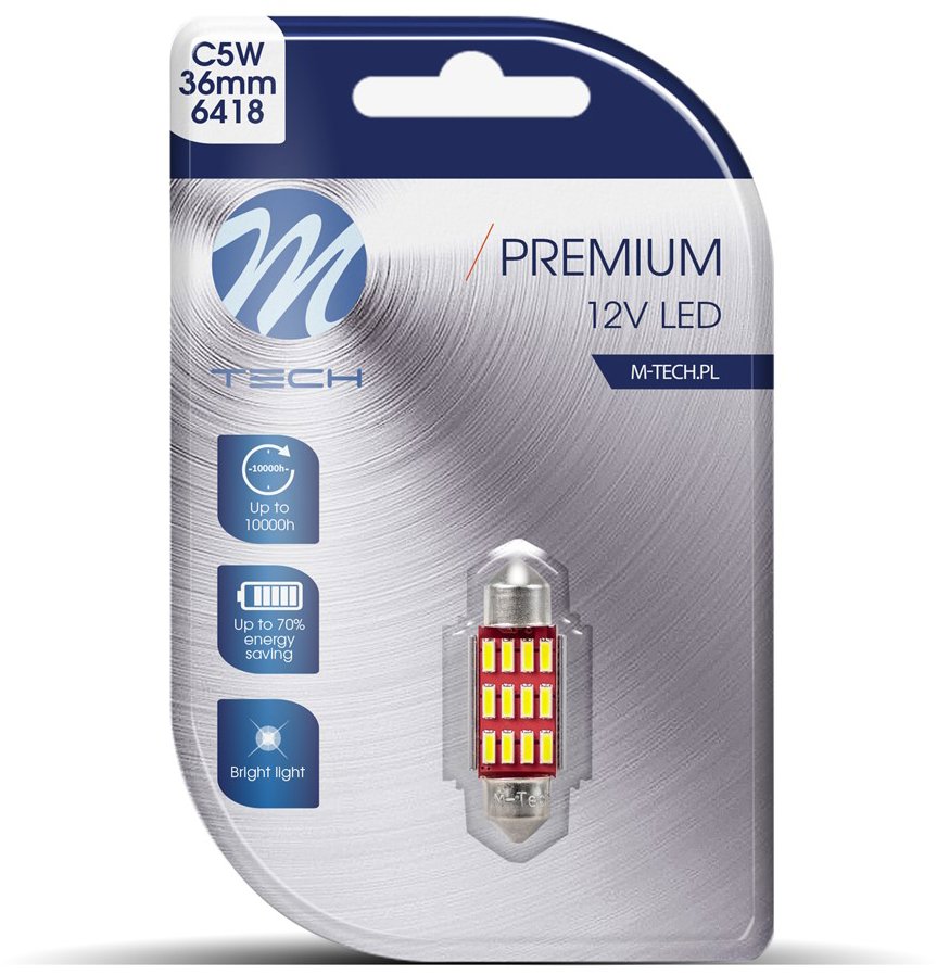 M-Tech C5W 36 mm 10 – 30 V 12 LED CANBUS biele 1 ks