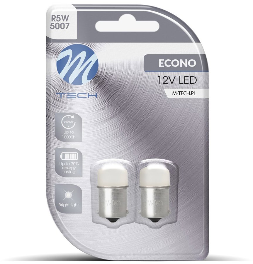 M-Tech BA15s R5W 12 V 9 LED 5 mm biele 2 ks