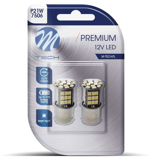 M-Tech PREMIUM P21W BA15s 48 LED biele 2 ks