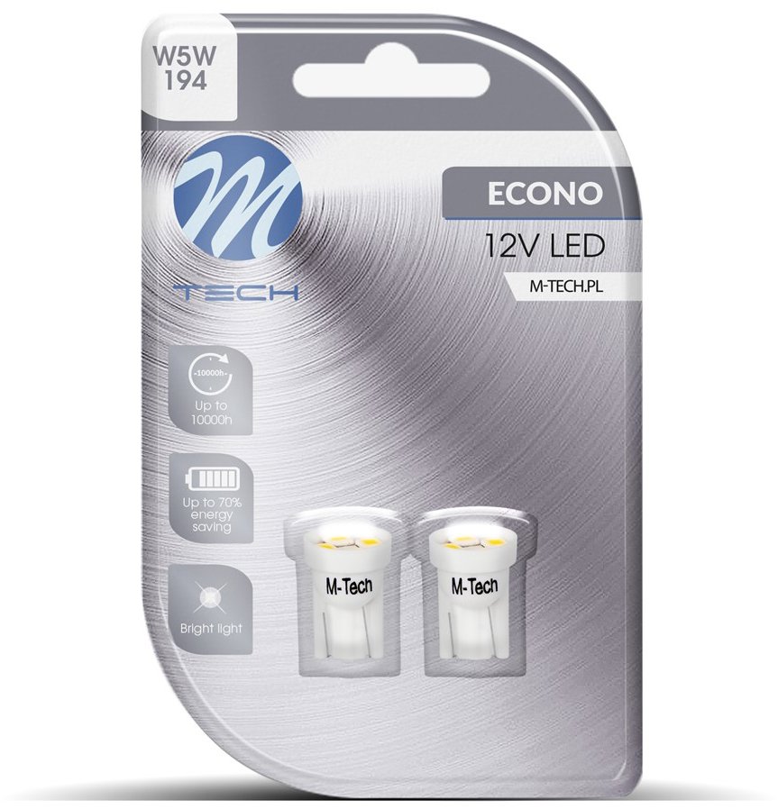 M-Tech W5W W2.1x9.5d 4 LED biele 2 ks, LB017W