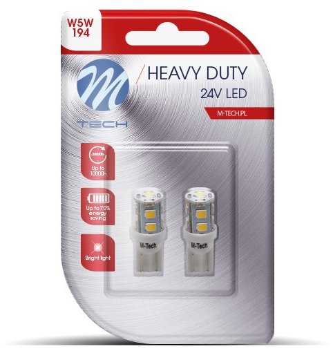 M-Tech HEAVY DUTY W5W W2.1x9.5d 24 V 9 LED biele 2 ks