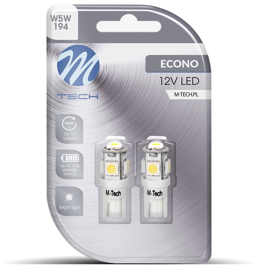 M-Tech W5W W2.1x9.5d 5 LED biele 2 ks, LB054W