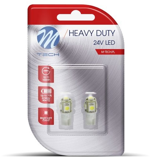 M-Tech HEAVY DUTY W5W W2.1x9.5d 5 LED biele 2 ks