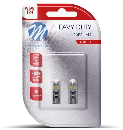 M-Tech HEAVY DUTY W5W W2.1x9.5d 8 LED biele 2 ks
