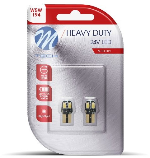 M-Tech HEAVY DUTY CANBUS W5W W2.1x9.5d 4 LED biele 2 ks