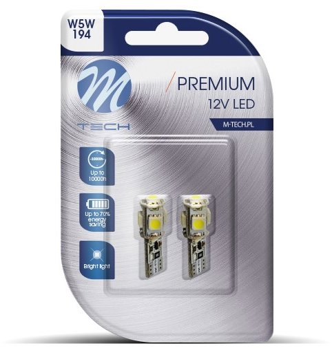 M-Tech PREMIUM CANBUS W5W W2.1x9.5d 5 LED biele 2 ks