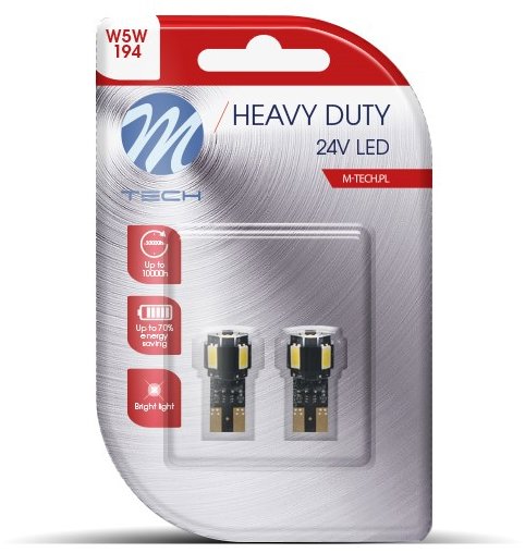 M-Tech HEAVY DUTY W5W W2.1x9.5d 4 LED 24 V biele 2 ks