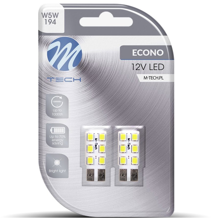 M-Tech W5W W2.1x9.5d 6 LED biele 2 ks, LB083W