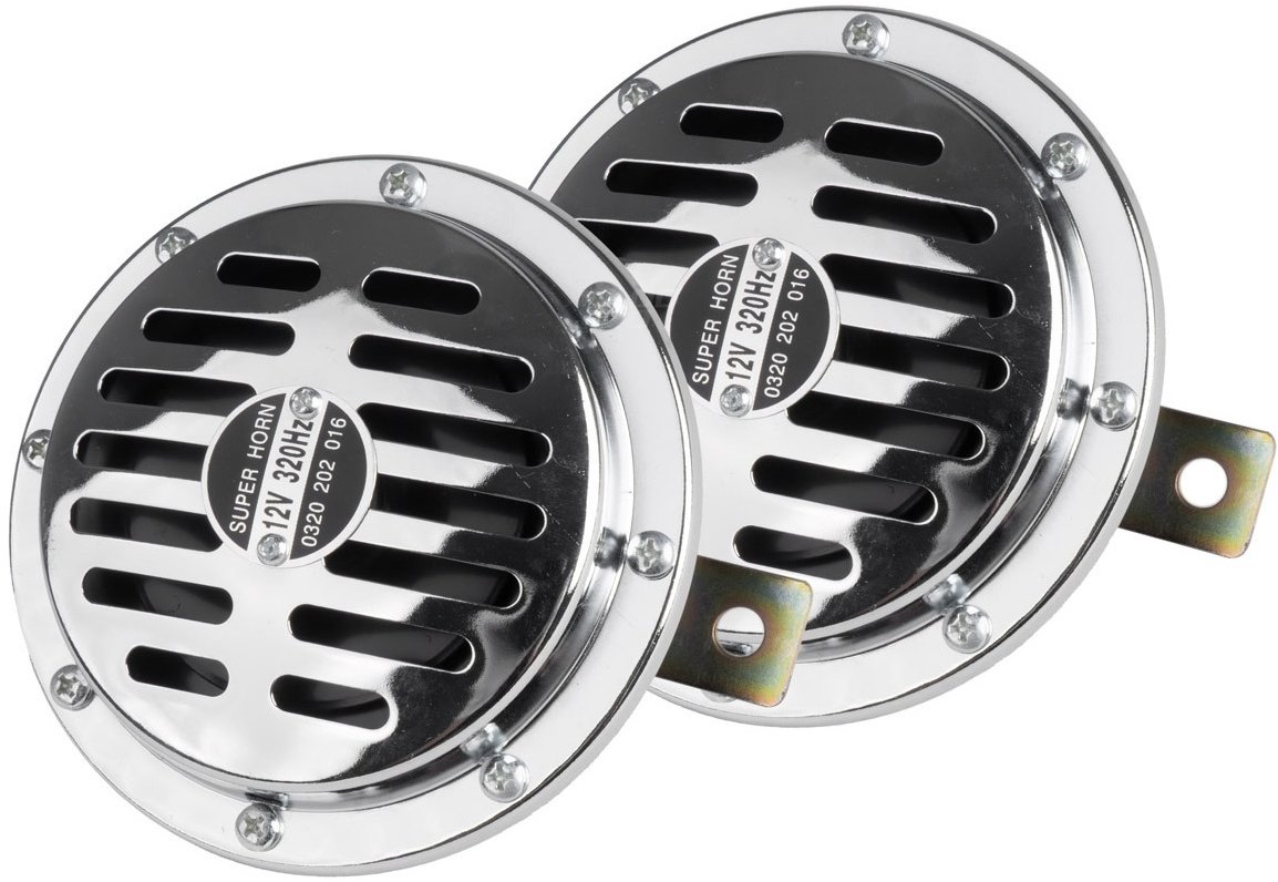 AMIO klaksón chrómový 12 V, 110 dB, 125 mm, sada 2 ks