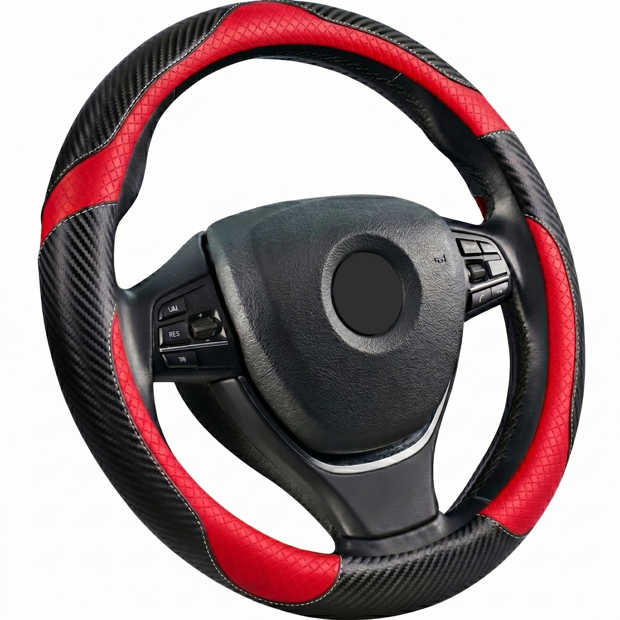 PREXIM Poťah na volant imitácia carbon čierno-červený