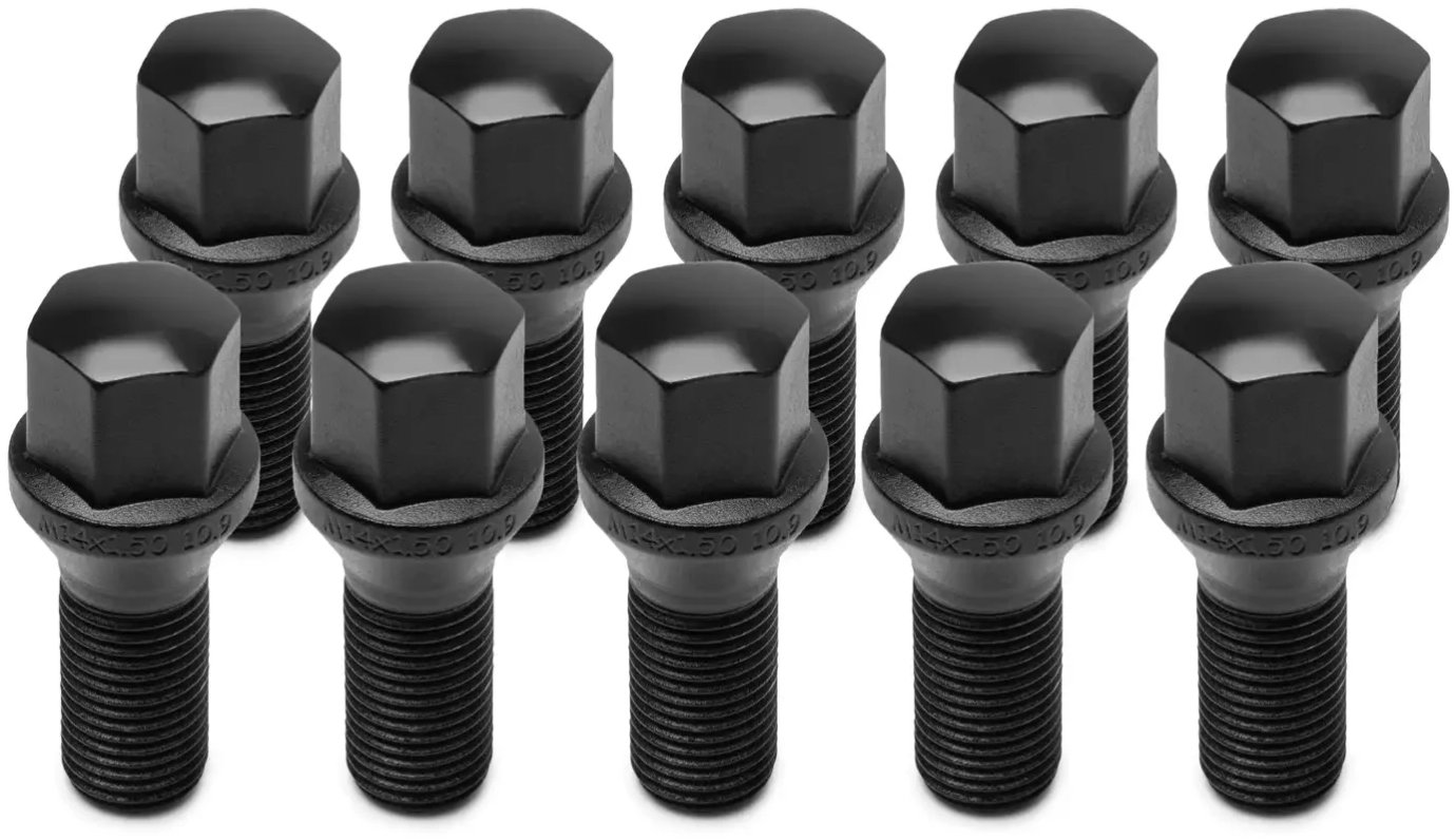 TPI kolesové skrutky (10 ks), kužeľová plocha, šesťhran 17 mm, M14 × 1,5, 40 mm, farba čierna