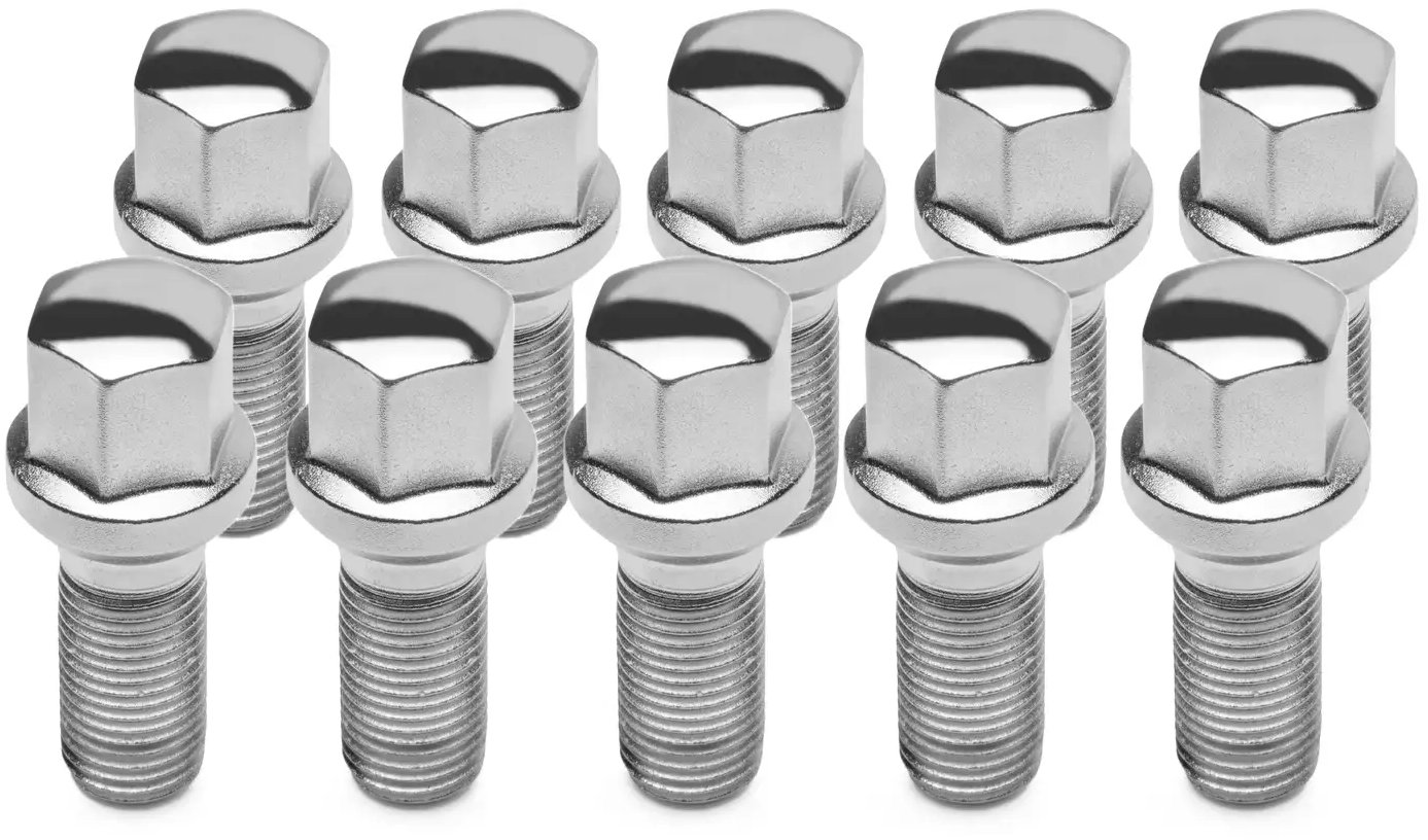 TPI kolesové skrutky (10 ks), guľová plocha R13, šesťhran 17 mm, M14 × 1,5, 45 mm, farba chrómová