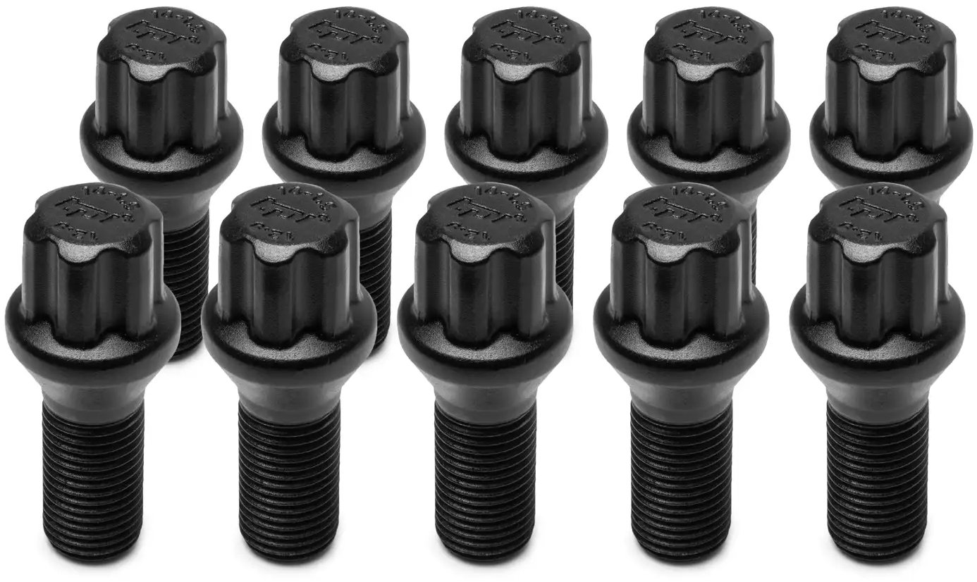 TPI kolesové skrutky (10 ks), kužeľová plocha, kvetinka 17 mm, M14 × 1,5, 40 mm, farba čierna