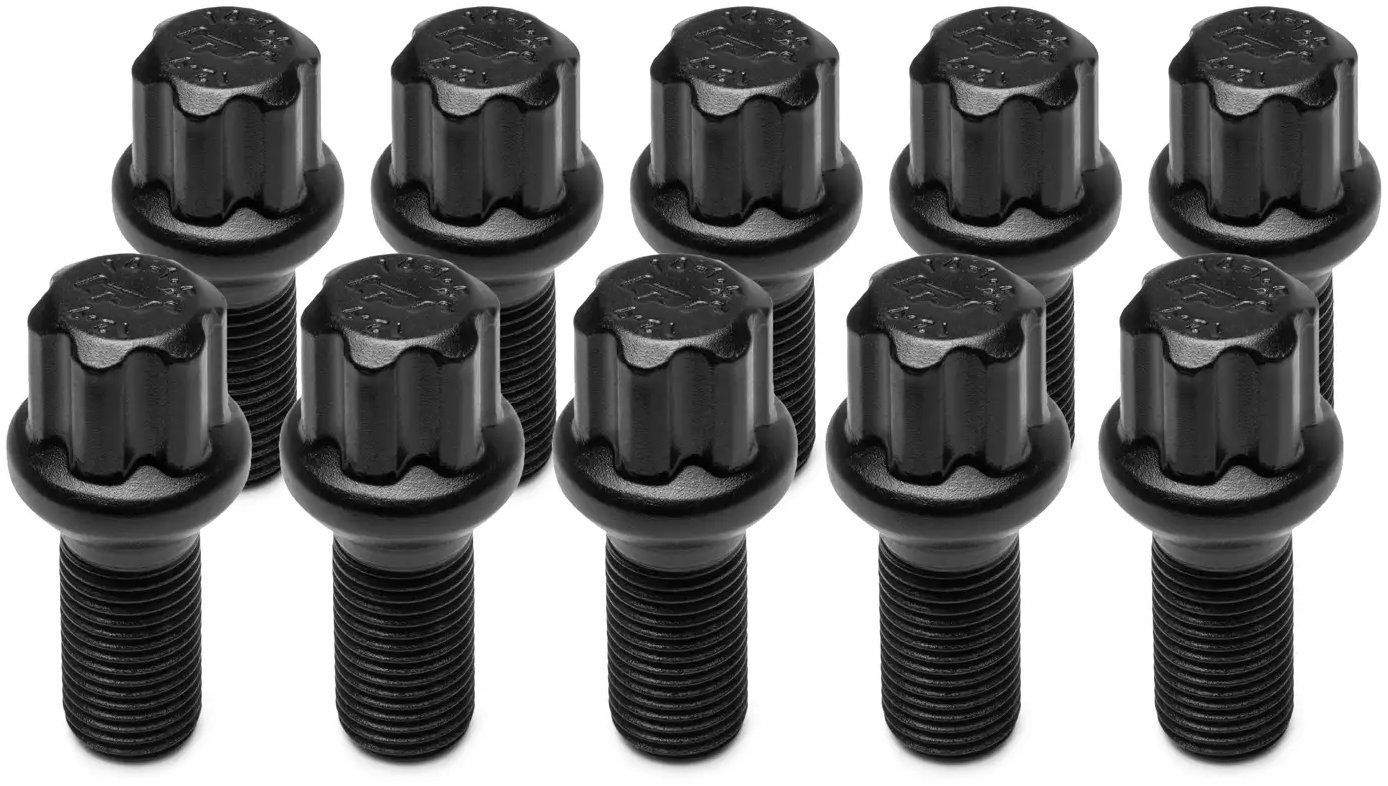 TPI kolesové skrutky (10 ks), guľová plocha R13, kvetinka 17 mm, M14 × 1,5, 28 mm, farba čierna