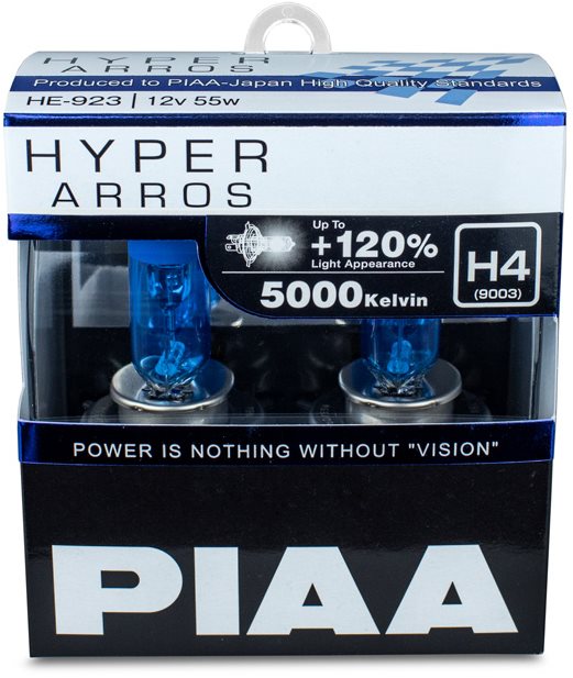 PIAA Hyper Arros 5000K H4 + 120%, jasne biele svetlo s teplotou 5000K, 2 ks