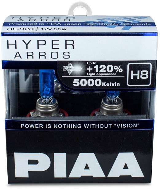 PIAA Hyper Arros 5000K H8 + 120%, jasne biele svetlo s teplotou 5000K, 2 ks