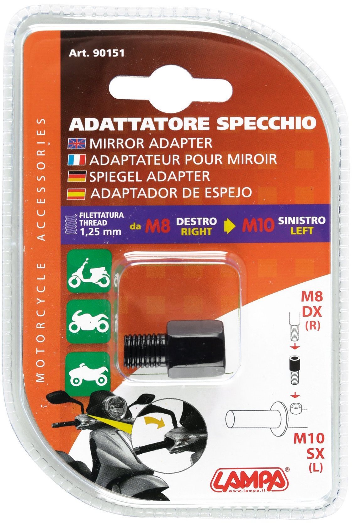 LAMPA Redukcia závitu zrkadla M8/1,25 R na M10/1,25 L
