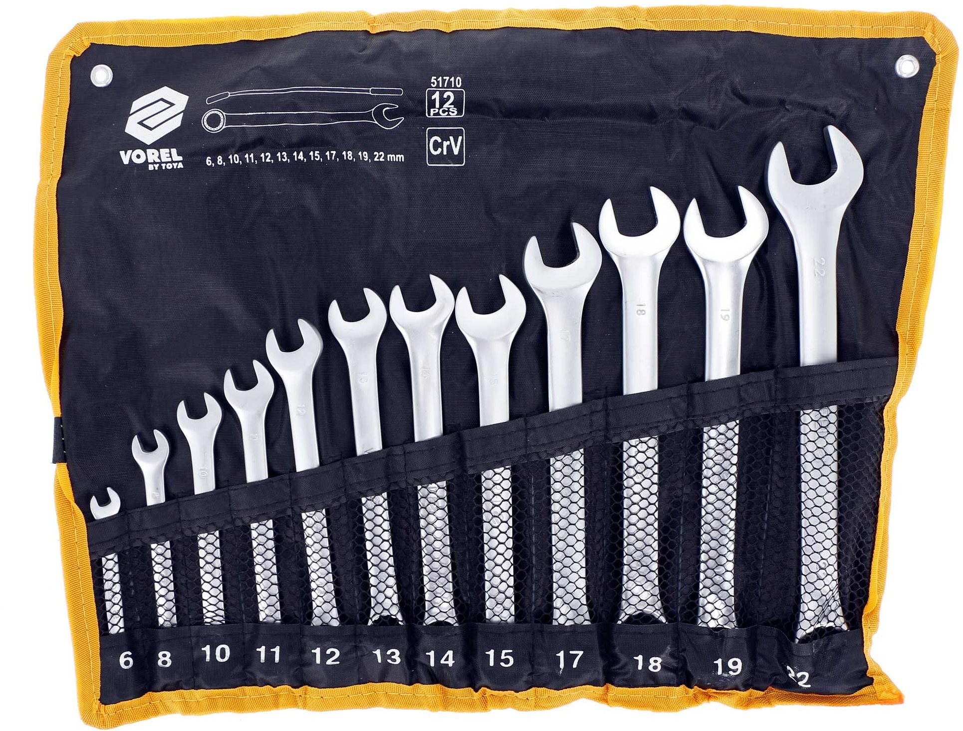 VOREL Kľúče očkoploché 6 – 22 mm CrV v sade TO-51710